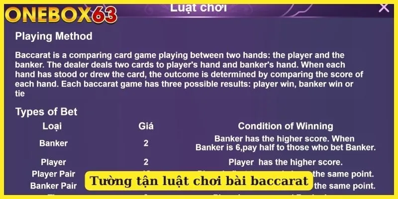 Tường tận luật chơi bài baccarat