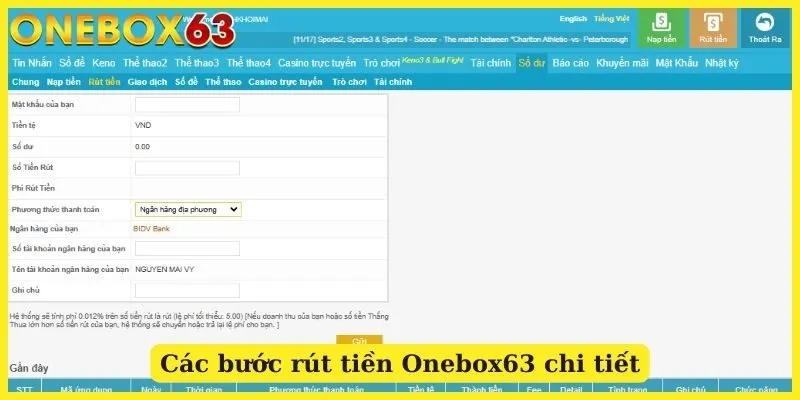 Các bước rút tiền Onebox63 chi tiết